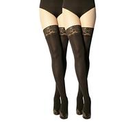 MARILYN Bas opaques sans fixation avec dentelle de 9 cm, 100 deniers, 2 x noir (Nero), S-M