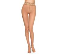 MARILYN érotique collant hanche femme transparent avec dentelle collant lingerie 30 deniers avec ceinture en dentelle beige