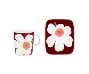 Marimekko Mug du 60e anniversaire Unikko 25 ssiette 12x15 cm White-dark cherry-ash grey