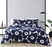 MARIMEKKO - Parure de lit pour très Grand lit en Coton avec taies d'oreiller et Fermeture à Bouton Assortis, décoration d'intérieur Toutes Saisons (Indigo Unikko, très Grand lit)