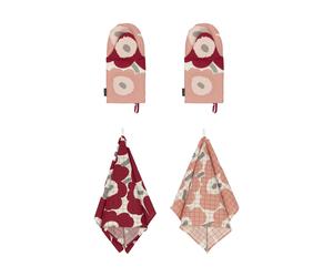 Marimekko Petit Unikko torchon de cuisine + gant de cuisine 4 pièces Cotton-dark cherry-rose