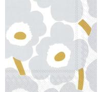 Marimekko Unikko Lot de 20 serviettes à cocktail carrées 2 plis Blanc/argenté 25 cm
