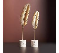 Marimor Lot de 2 sculptures décoratives modernes. Ornement avec base statue en pierre. Suklptures Moderne Créative Décoration de la Maison Ginkgo Doré. Cadeaux pour Famille Bureau Chambre Bibliothèque