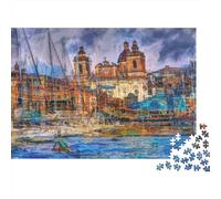 Marina avec Église Historique Difficile Puzzle Soirée Jeu Familial 1000 Pièces Ancien Château Grandiose sous Un Ciel Dramatique Premium Robuste Haute Qualité Défiant Anti-Stress 70x50cm/1000pcs