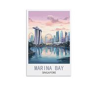 Marina Bay Singapour - Impression sur toile vintage de voyage - Décoration murale moderne pour chambre à coucher - 30 x 45 cm