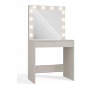 MARINA - Coiffeuse 6 tiroirs avec miroir et éclarirage LED - Blanche