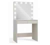 MARINA - Coiffeuse avec miroir + éclairage LED beige - 2 tiroirs - Dimensions 81x50x80 cm