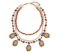 Marina Rinaldi - Collier superposé avec des pierres colorées et des pendentifs fleuris - Femme - Accessoires - Beige - Taille: ONE Size