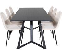 MarinaBLBL ensemble table, table noir et 6 Polar chaises Velours beige.