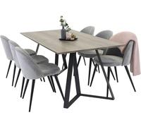 MarinaGRBL ensemble table, table El boisReproduction gris et 6 Velvet chaises Velours grisclair.