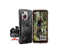 MARINE 1 Téléphone Portable Incassable 12Go+128Go-SD 2To 6.56" 90Hz 5100mAh Android 15 Double SIM 4G GPS, Orange - Airbuds 8 Noir