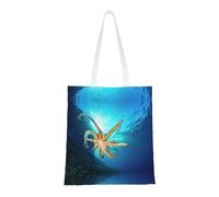 Marine Biology Sac fourre-tout en toile avec motif imprimé sur toute la surface, grand sac fourre-tout réutilisable avec double poignée, sac de plage, sac de week-end