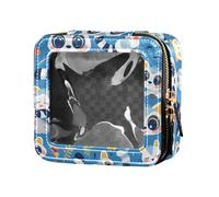 Marine Chart Trousse de maquillage sous-marine étanche transparente pour sac à main pour femmes filles conteneurs cosmétiques voyage fourre-tout de toilette, Lémuriens Madagascar sur motif bleu, 1