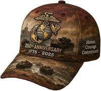 Marine Corps Chapeau 250e anniversaire hommage taille réglable vétérans/militaires Unisexe Cadeau commémoratif extérieur Chapeau décontracté, 6, taille unique-XL