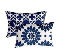 Marine Coussin Exterieur Impermeable 40x60 cm Rectangle Coussin Géométrie Housse Canapé Decoratif Lot de 2 Lin Taie D'oreiller avec Fermeture éclair Cachée Printemps Été de Jardin Decoration h-80