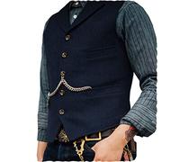 Marine Gilets Sans Manche Désinvolte Homme Costume Formel Gilet de Costume de Tailleur en Lainage la Laine Tweed Rétro Arête de Hareng col Cranté élégant Garçons d'Honneur de Mariage de Bal-3XL