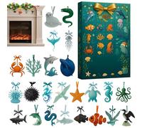 Marine Life Advent Christmas Calendar - 24 Day Acrylic Ornament Countdown | 2d Flat Oceans Creature Design, Holiday Decorative Display for Home Car Living Room Family Adults Vacation, 26x18cm Acrylic