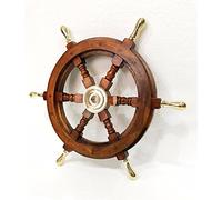 Marine Nautical Store Poignée en laiton massif de 45,7 cm - Barre en bois - Volant de bateau - Décoration murale antique