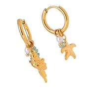 Marine Styles Boucles d'oreilles pendantes en acier inoxydable avec perles accentuées conque et étoiles de mer confortables à porter de jour comme de nuit pour toutes les occasions, taille unique