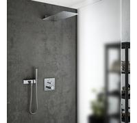 Mariner Eden coaxial Ensemble de douche avec mitigeur thermostatique, ciel de pluie 2 fonctions en acier inoxydable et set de douche métallique avec tablette, WLS3501_EDE2803-CR_02,