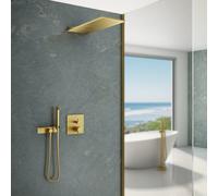 Mariner Eden coaxial Ensemble de douche avec mitigeur thermostatique, ciel de pluie 2 fonctions en acier inoxydable et set de douche métallique avec tablette, WLS3509_EDE2803-OB_02,