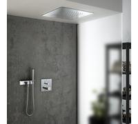 Mariner Eden coaxial Ensemble de douche avec mitigeur thermostatique, ciel de pluie en acier inoxydable à encastrer dans le plafond et set de douche métallique avec tablette, WLS3711_EDE2802-CR_02,