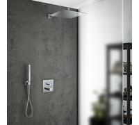 Mariner Eden coaxial Ensemble de douche avec mitigeur thermostatique, douche de tête carrée en acier inoxydable et set de douche carré en métal, WLS3115_EDE2802-CR_01,