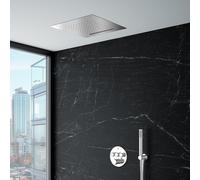 Mariner Ensemble de douche avec mitigeur thermostatique Eden round, corps d’encastrement, ciel de pluie 2 jets à encastrer dans le plafond et set de douche métallique, EDE1903-CR#Set2,