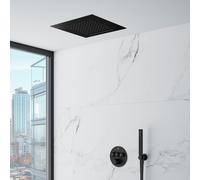 Mariner Ensemble de douche avec mitigeur thermostatique Eden round, corps d’encastrement, ciel de pluie 2 jets à encastrer dans le plafond et set de douche métallique, EDE1903-NO#Set2,