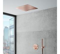 Mariner Ensemble de douche avec mitigeur thermostatique Eden round, corps d’encastrement, ciel de pluie 2 jets à encastrer dans le plafond et set de douche métallique, EDE1903-RG#Set2,