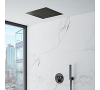 Mariner Ensemble de douche avec mitigeur thermostatique Eden round, corps d’encastrement, ciel de pluie 2 jets à encastrer dans le plafond et set de douche métallique, EDE1903-GM#Set2,