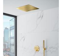 Mariner Ensemble de douche avec mitigeur thermostatique Eden round, corps d’encastrement, ciel de pluie 2 jets à encastrer dans le plafond et set de douche métallique, EDE1903-OR#Set2,