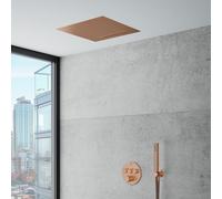 Mariner Ensemble de douche avec mitigeur thermostatique Eden round, corps d’encastrement, ciel de pluie 2 jets à encastrer dans le plafond et set de douche métallique, EDE1903-RS#Set2,