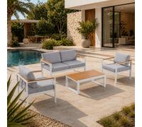Concept Usine - Salon de jardin bas MARINGO - Aluminium blanc, bi-matière bois/alu, 4 personnes
