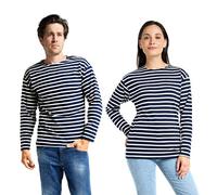 Marinière à Manches Longues Unisexe - T-Shirt à Rayures Hommes et Femmes (as4, Alpha, m, Regular, Regular, Bleu Marine/Blanc)