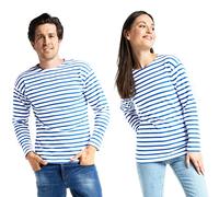 Marinière à Manches Longues Unisexe - T-Shirt à Rayures Hommes et Femmes (FR/ES, Alpha/Lettres, M, Taille Normale, Taille Normale, Blanc/Bleu Royal)