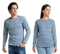 Marinière à Manches Longues Unisexe - T-Shirt à Rayures Hommes et Femmes (FR/ES, Alpha/Lettres, S, Taille Normale, Taille Normale, Indigo/Écru)