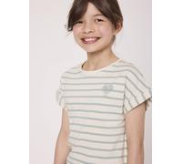 Mariniere Manches Courtes 100% Coton Fille Fond Grege Raye Vert 12A