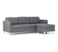 Marino Sofa, Canapé avec chaise longue réversible à droite ou à gauche, en tissu gris clair avec pieds en bois.