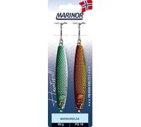 Marinor Marinorsilda Lot de 2 hameçons VMC 25/40/60 g, 5 variantes de couleurs, pêche en mer, clignotants, leurres jig, clignotants, côtières, leurres marins (SG/GR - Silver/Vert+ Or, 40 g)
