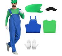 Mario Costume Homme Femme Classique Frères Déguisement Adulte - Vert M