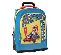 MARIO KART - Sac à dos scolaire trolley officiel Mario Kart avec roues remplaçables, poignée réglable, 2 compartiments principaux, poche avant, bretelles rembourrées et réglables, 36 x 47 x 23 cm,
