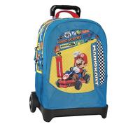 MARIO KART - Sac à dos scolaire trolley officiel Mario Kart, structure chariot amovible, roues remplaçables, poignée réglable, 2 compartiments principaux, poche avant, bretelles rembourrées, 34 x 52H