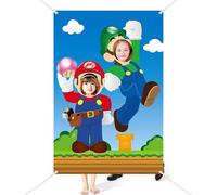 Mario Toile de Fond, Photographie Parti Décoration de Fond de Cartoon, Accessoires de Photo pour Enfants Fête d'anniversaire, Fond Photo Décoration de Fête, pour Anniversaire Parti et Photographie