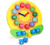 Marionette Wooden Toys - Jouets en bois Horloge éducative - Apprendre l'heure - Temps analogique et numérique - Bois -Label - Fleur