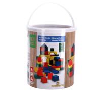 Marionette Wooden Toys Lot de 100 blocs de construction en bois, 8 formes, tambour avec poignée de transport, convient aux enfants à partir de 2 ans