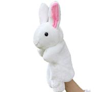 Marionnette à Main en Forme de Lapin en Peluche avec Bouche Mobile, Adorable Lapin de Dessin animé, Jouet de Doigt, de poupée pour Enfants, Adultes (Blanc)