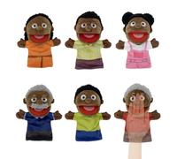 Marionnette à Main en Peluche - Poupées Noires pour 6 pièces de 28 cm - Grand théâtre de marionnettes - Théâtre Noir, école, Maison, marionnettes multiculturelles avec Bouche Mobile pour