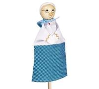 Marionnette en bois et tissu pour enfant - Grand-mère - Bleu - A partir de 3 ans