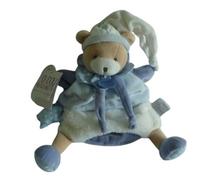 Doudou et Compagnie – Doudou marionnette à main Ours Petit Chou 28 cm Bleu/Blanc très doux DC3081